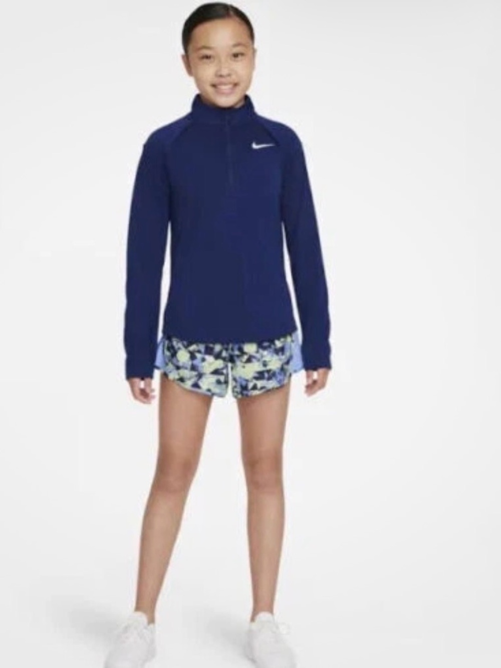 Nike Girls Navy Long-Sleeve Quarter-Zip Swim Top